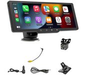 Radio portátil de 10,26 pulgadas con cámara de marcha atrás, soporte inalámbrico en el salpicadero CarPlay y Android Auto Stereo Bl Negro