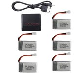 Cargador de batería 5 en 1 con 5 baterías Li-po de polímero de litio 3.7v 550mah y cable USB para Syma Q11 H99w-Yvan