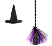 Conjunto decorativo de sombrero de bruja y escoba Adorno decorativo multiusos Púrpura