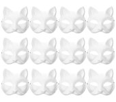 12pcs Máscara en blanco Máscaras de gato Disfraz Máscara de cosplay Jardín de infantes Máscara de gato sin pintar-CYHY