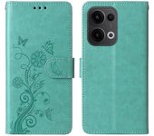 Para Oppo Reno13 5G (Global) Funda Mariposa Estampado Floral Soporte de Cartera Funda de Teléfono de Cuero Multicolor Green