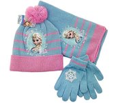 3pcs / set Kids Girls Frozen Elsa Sombrero, bufanda y guantes Set Invierno Cálido al aire libre Azul claro y rosa