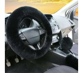 3pcs / set Soft Plush Cubierta del volante Invierno peludo Fluffy Car Accessory Negro 38cm