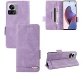 Foxdock Compatible con Motorola Moto Edge 30 Ultra Wallet Case Premium PU Leather Stand Function Magnetic Buckle Flip Cover Púrpura