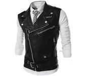 Chaleco de motocicleta de cuero para hombres, Chalecos de cuero sintético Black Riding Biker Negro XS