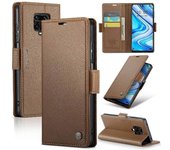Foxdock Estuche CaseMe para Xiaomi Redmi Note 9S / Note 9 Pro Wallet Case Card Slot Anti Fraud Shock Case Kickstand Marrón
