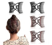 4 piezas de pinza elástica para el cabello de doble peine peine de cabello elástico ajustable para cabello rizado grueso (café y negro)