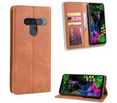 Funda de cartera de teléfono de cuero de estilo vintage para LG G8s ThinQ Marrón