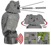 Espantapájaros Búho De Plástico De Jaula De Pájaros Realista Con Cabeza Giratoria Y Sonido - YX