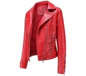 West&month Chaqueta de cuero para mujer abrigo de primavera negro rojo Moto Biker chaqueta con cremallera señoras verde beige chaqueta mujer veste ...