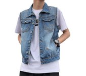 Hombre solapa sin mangas chaqueta de mezclilla lavada suelta chaleco casual aaliti