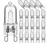 Bombillas halógenas G9, 20 piezas 40w regulables, blanco cálido 2800k para candelabros y colgantes Transparente