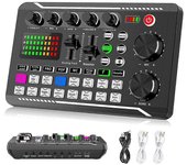 F998 Live Sound Card Audio Mixer Podcast, cambiador de voz para tablero de efectos de sonido para micrófono Karaoke Negro