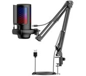 Micrófono de grabación RGB para juegos con soporte de brazo ajustable Micrófono de condensador USB de escritorio para podcasting