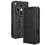Para Oppo Find X8 Pro 5G Funda de cuero Soporte de billetera Funda de teléfono de textura retro Negro