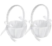 2 Pack de boda de satén canasta de flores, romántica Bowknot Party Flower Girl Basket