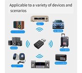 3 piezas 2 en 1 USB Bluetooth 5.0 Transmisor receptor de audio Adaptador USB Bluetooth con cable de audio de 3,5 mm Plug and Play Negro