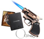 Forma de pistola fría Jet Flame Torch Encendedor A prueba de viento Llama ajustable Recargable Butano para regalos de puros al aire libre (sin gas ...