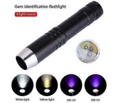 4 Fuente de luz Identificación de piedras preciosas Linterna UV Amarillo blanco 365nm 395nm Luces recargables de antorcha ultravioleta