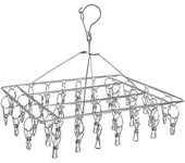 Secadora de calcetines de acero inoxidable para perchero con 36 pinzas para la ropa, secadora de ropa pequeña rectangular a prueba de viento con pi...