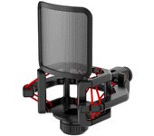 Soporte de choque de micrófono con filtro de micrófono Parabrisas Reducir el ruido Pantalla antivibración estable Rojo