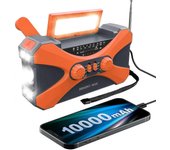 Radio de emergencia 10000mah, radio de manivela solar, radio meteorológica portátil AM / fm / noaa con linterna de cargador de teléfono Naranja