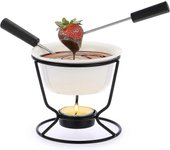 Fondue Pot Set Chocolate de Cerámica Blanca Queso Helado Calentador, 300ml Butter Fondue Set Tea Light Candle Fondue Pot con palet de madera y 4 te...