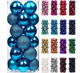 Phwj 24 mini adornos de bolas de Navidad, pequeños adornos de Navidad irrompibles para el árbol de Navidad (azul)Solo un cubo