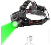Linterna frontal de lámpara verde visión nocturna, faro verde súper brillante faro de caza LED recargable USB