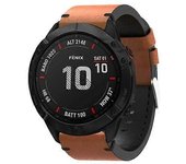 Watch Parts Para Garmin Fenix 6X Pro 26mm Correa de reloj con hebilla de acero con sutura de cuero Marrón