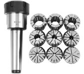 Juego de pinzas de resorte ER32 de 10 piezas 2/4/6/8/10/12/16/18/20 mm + MT3 M12 ER32 Pinza Chuck Morse Hold Plata