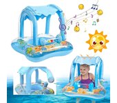 Boya salvavidas para bebés con campana para 3-36 meses, anillo de natación inflable, juguetes flotantes de pvc para piscinas para bebés con sombril...