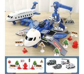 Juego De Juguete De Coche Con Avión De Carga De Transporte, Avión Temático Grande, 4 Camiones De Construcción, 11 Señales De Tráfico, Juego De Coch...