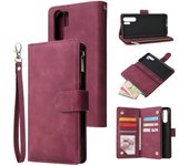Foxdock Compatible con Huawei P30 Pro Premium PU Leather Magnetic Handbag Zipper Pocket Card Slots Case Claret
