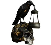 Cuervo en la calavera Lámpara Adorno de escritorio Cuervo Decoración de calavera para el jardín del festival de escritorio negro 13cmx8cmx17cm
