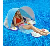Flotador de piscina premium para adultos con dosel - Tumbona de piscina relajante con portavasos, soporte para teléfono y diseño elegante para dive...