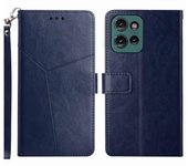 HT01 para funda Motorola Edge 50 Neo 5G Líneas en forma de Y Impresión Cubierta de teléfono de cuero - Azul Multicolor Blue