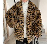 Hombre Patrón Tigre Piel De Vellón Abrigo Esponjoso Chaqueta Jersey Ropa Exterior Chaquetas De Abrigo De Abrigo De Gran Tamaño Hombre Grano De Tigr...