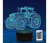 Camión 3d Illusion Lámpara de noche, Tractor 16 Cambio de color Iluminación de holograma regulable, Temporizador inteligente Juguete Usb Mesa de ca...