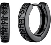 unbrand Norse Viking Runes Aros Pendientes para Hombres Mujeres 12mm Huggie Hoops con delicado embalaje de regalo NEGRO