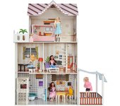 Vevor Casa de muñecas de madera, juego de casa de muñecas moderna de 7 habitaciones para niños, casa de simulación de bricolaje con 3 niveles y acc...