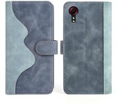 Para Samsung Galaxy Xcover 5 Estuche abatible a prueba de golpes de cuero PU Soporte de cierre magnético Empalme Cubierta de billetera folio Azul