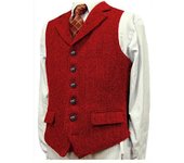 Unbrand Traje de tweed para hombre Chaleco vintage Chaleco de fiesta de espiga Rojo XS