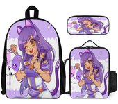 Aphmau Backpack Set de 3 piezas Mochila para computadora portátil con estuche de lápices Combinación de bolsa de almuerzo One Size