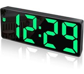 Yuzee Reloj despertador digital, gran pantalla LED, reloj de superficie de espejo y conexión de carga USB ajustable de brillo Reloj despertador par...