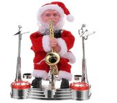 Jtgg Bailando Cantando Santa Claus Tocando el tambor Muñeca de Navidad Figura móvil musical Decoración a pilas Saxofón