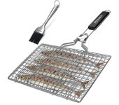 Cesta de parrilla de pescado, cesta de parrilla de barbacoa portátil plegable de acero inoxidable para verduras de pescado Camarones con mango extr...