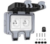 Enchufe impermeable Doble enchufe eléctrico al aire libre Ip66 Enchufe de pared impermeable-: