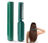 Tsim Mini plancha de pelo inalámbrica, cepillo y rizador recargable 2 en 1, peine de peinado de plancha de viaje portátil (verde)