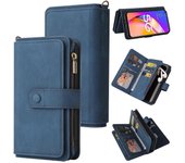 Foxdock Compatible con OPPO A93 5G / A74 5G / A54 5G Cuero PU Cierre magnético Quince ranuras para tarjetas Cremallera Poket Estuche para teléfono ...